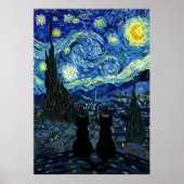 Starry Night Cat Van Gogh Inspired Starry Sky ポスター (正面)