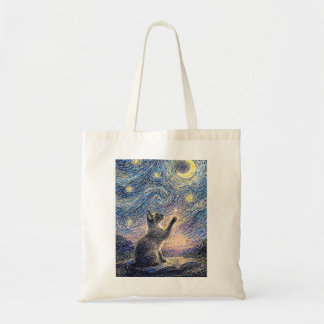 Starry Night Cat – Van Gogh Style Art トートバッグ