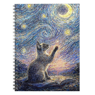 Starry Night Cat – Van Gogh Style Art ノートブック