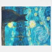 Starry Night Cat – Van Gogh Style Cat Art フリースブランケット (正面(横))