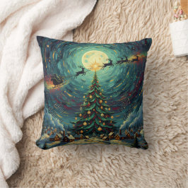 Starry Night Christmas 16x16 Santa Sleigh クッション