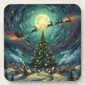 Starry Night Christmas Coaster Set 6 Santa Sleigh コースター (正面)