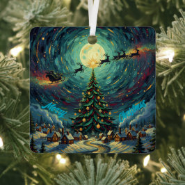 Starry Night Christmas Ornament Square Metal メタルオーナメント