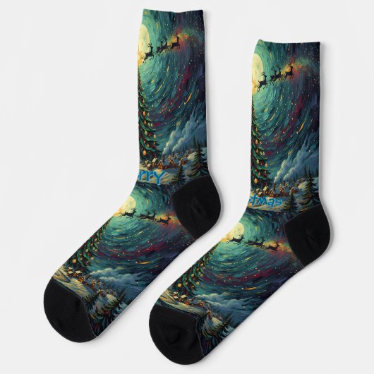 Starry Night Christmas Socks Sustainable Van Gogh ソックス (左)