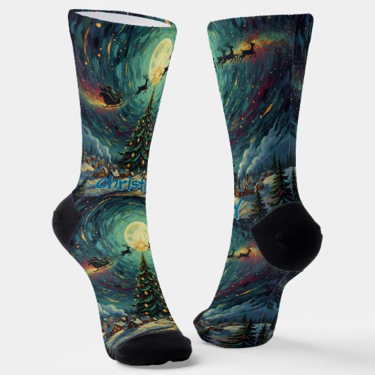 Starry Night Christmas Socks Sustainable Van Gogh ソックス (傾斜あり)