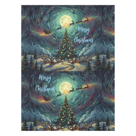 Starry Night Christmas Tablecloth 52x70 Santa テーブルクロス (正面)
