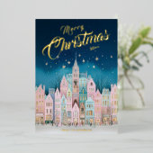 Starry Night Christmas Town Foil Holiday Card 箔シーズンカード (立ち正面)