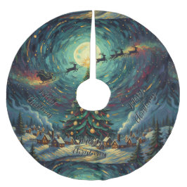 Starry Night Christmas Tree Skirt Santa Sleigh ブラッシュドポリエステルツリースカート