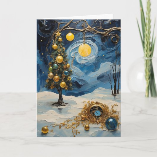 Starry Night Clock Card | Abstract Christmas Art カード (正面)