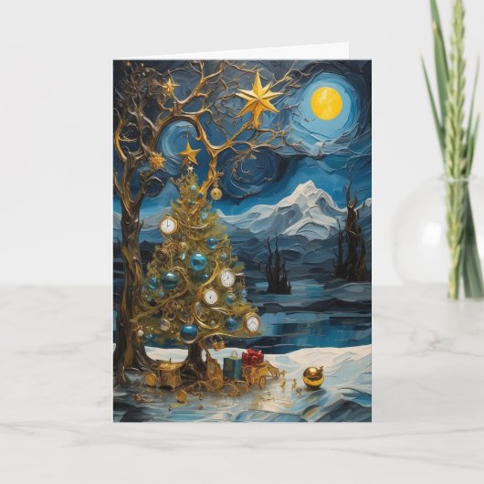 Starry Night Clock Christmas Card | 抽象的な時間のクリスマスカー カード (正面)