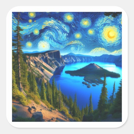 Starry Night Crater Lake National Park スクエアシール (正面)