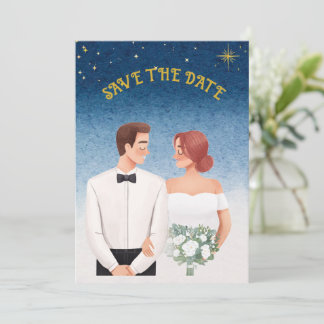 Starry Night Elegance  Romantic Save the Date 招待状