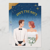 Starry Night Elegance Romantic Save the Date 招待状 (正面/裏面)
