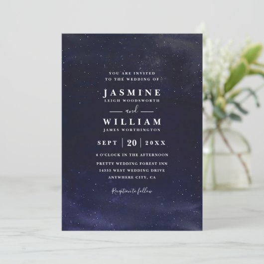 Starry Night Elegant Modern Chic QR Code Wedding 招待状 (スタンド正面)