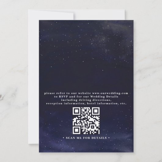 Starry Night Elegant Modern Chic QR Code Wedding 招待状 (裏面)