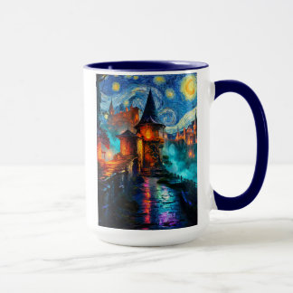 Starry Night Fantasy Fortress Magical Art マグカップ
