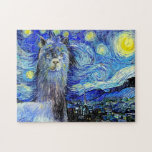 Starry Night Funny Alpaca Landscape Parody ジグソーパズル<br><div class="desc">An artistically designed and digitally painted,  starry night impressionist style portrait of a cute fluffy alpaca.</div>