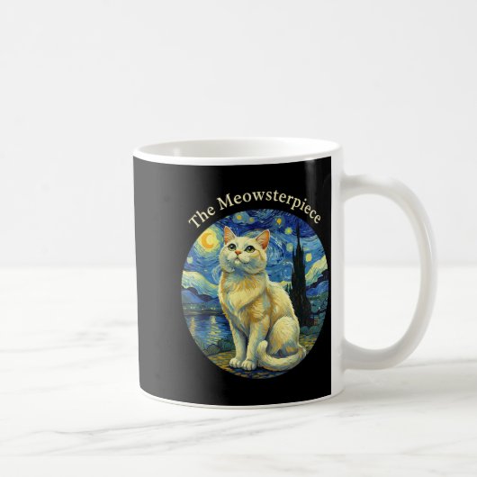 Starry Night Funny Cat The Meowsterece Van Gogh Hu コーヒーマグカップ (右)