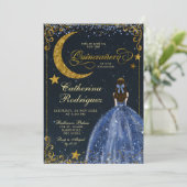 Starry Night Gold and Dark Blue Quinceanera 招待状 (スタンド正面)