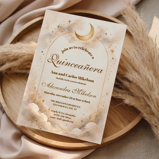 Starry Night Gold Quinceañera 招待状