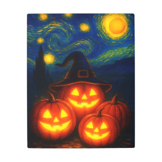 Starry Night Halloween Pumpkins Poster メタルプリント