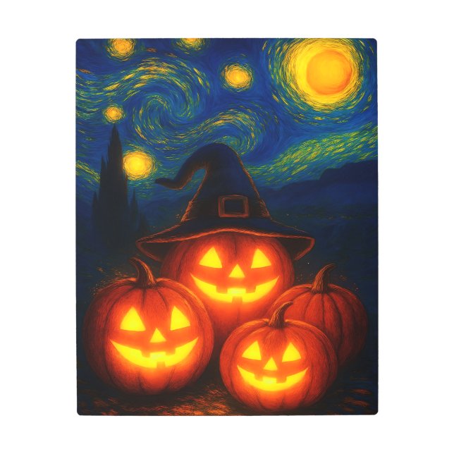 Starry Night Halloween Pumpkins Poster メタルプリント (正面)