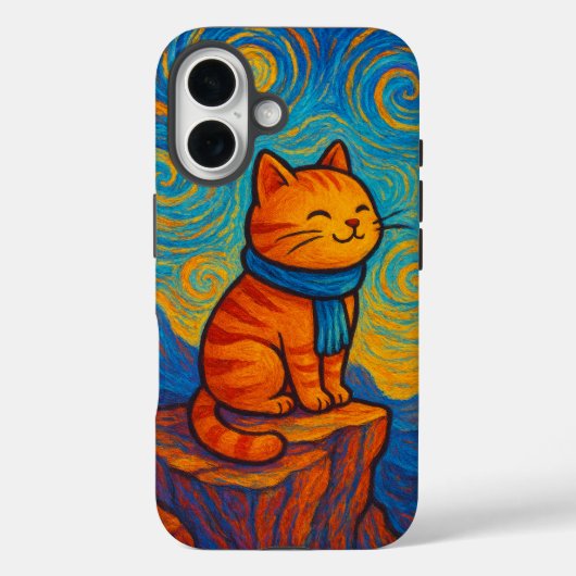Starry Night Inspired Cat Illustration Phone Case Case-Mate iPhoneケース (裏面)