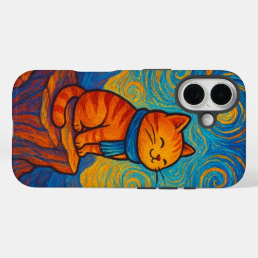 Starry Night Inspired Cat Illustration Phone Case Case-Mate iPhoneケース (裏面 (横))