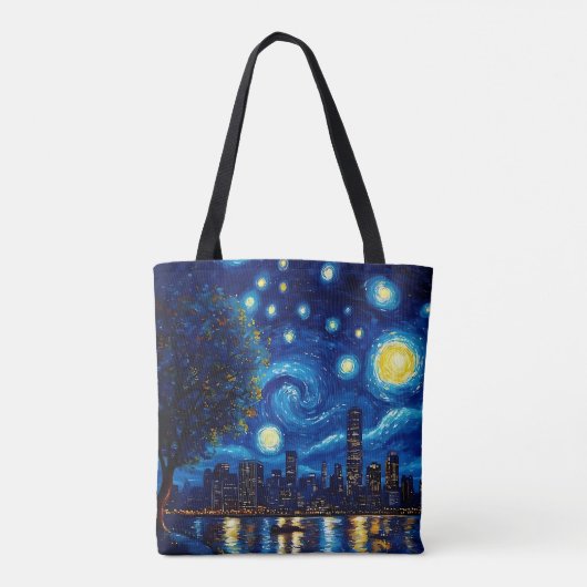 Starry Night Inspired Cityscape Tote Bag トートバッグ (裏面)
