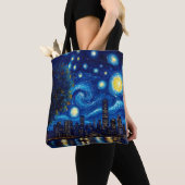 Starry Night Inspired Cityscape Tote Bag トートバッグ (クローズアップ)