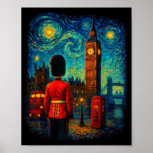 Starry Night London Red Telephone Box Queen's Guar ポスター (正面)