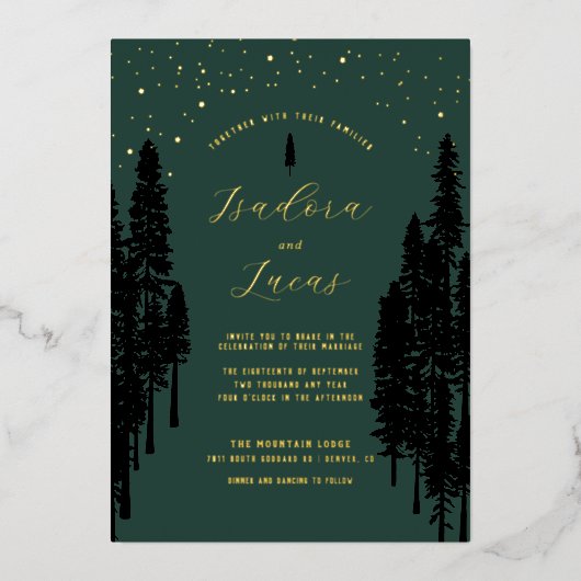 Starry Night | Luxe Celestial Forest Wedding 箔招待状 (正面)