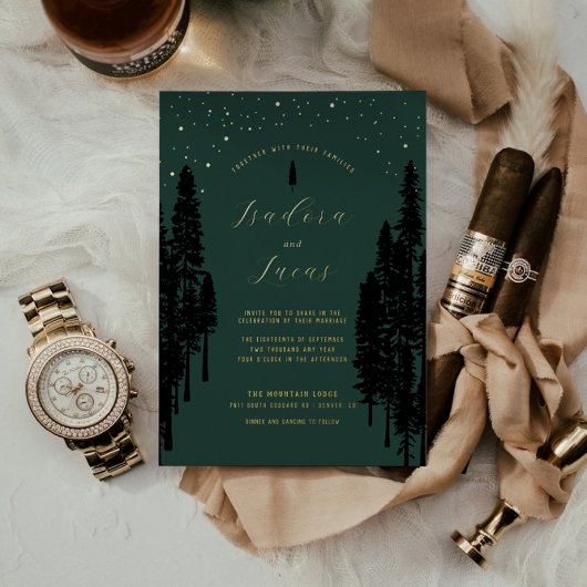 Starry Night | Luxe Celestial Forest Wedding 箔招待状