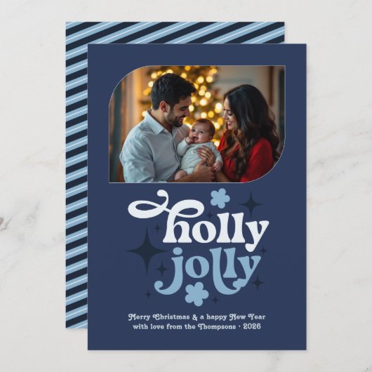Starry Night Modern Blue Christmas Photo シーズンカード (正面/裏面)