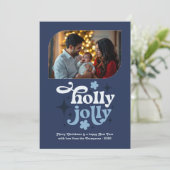 Starry Night Modern Blue Christmas Photo シーズンカード (スタンド正面)