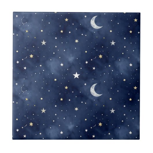 Starry Night Moon Constellations Pattern タイル (正面)
