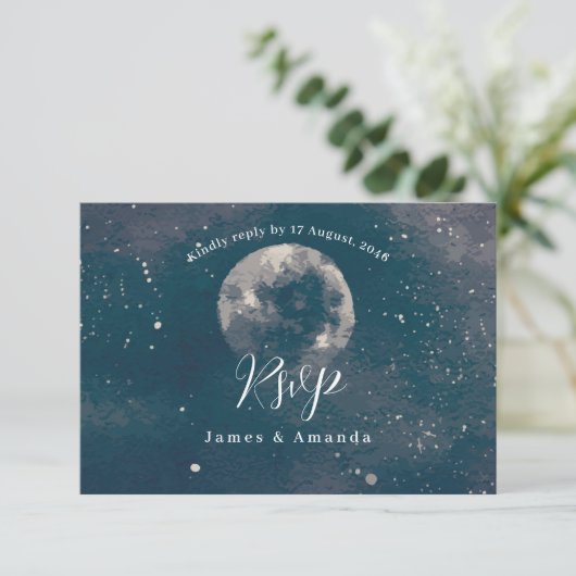 Starry Night Moonlight wedding invitation rsvp サンキューカード (スタンド正面)