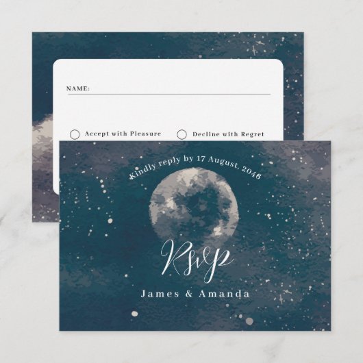 Starry Night Moonlight wedding invitation rsvp サンキューカード (正面/裏面)