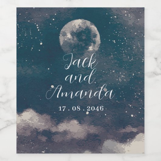 Starry Night Moonlight Wedding Wine Bottle Label ワインラベル (シングルラベル)