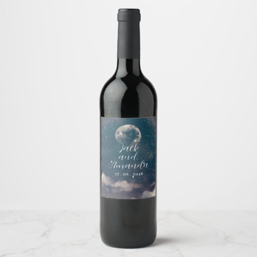 Starry Night Moonlight Wedding Wine Bottle Label ワインラベル (正面)