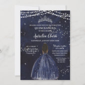 Starry Night Navy Blue Quinceañera Brown Princess 招待状 (正面)