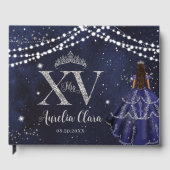 Starry Night Navy Blue Silver XV 15 Quinceanera ゲストブック (正面)