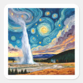 Starry Night Old Faithful Yellowstone Park スクエアシール (正面)