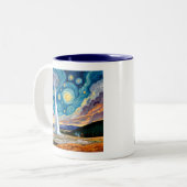 Starry Night Old Faithful Yellowstone Park ツートーンマグカップ (正面左)