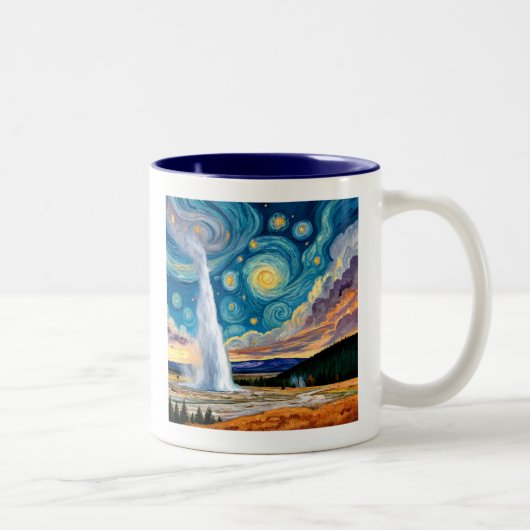 Starry Night Old Faithful Yellowstone Park ツートーンマグカップ (右)