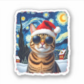 Starry Night Orange Tabby Cat Christmas シール (正面)
