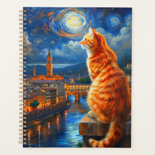 Starry Night Over Florence | 赤茶の猫アート プランナー手帳 (正面)