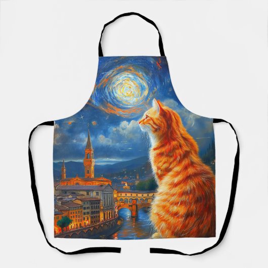 Starry Night Over Florence | Ginger Cat Art エプロン (正面)