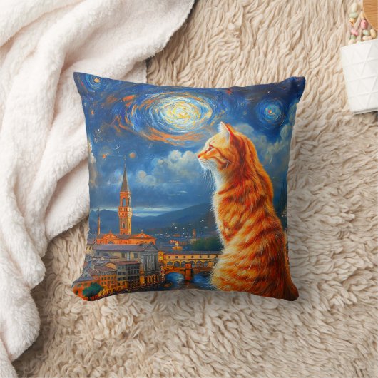 Starry Night Over Florence | Ginger Cat Art クッション (ブランケット)