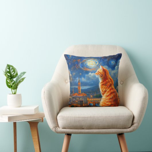 Starry Night Over Florence | Ginger Cat Art クッション (椅子)